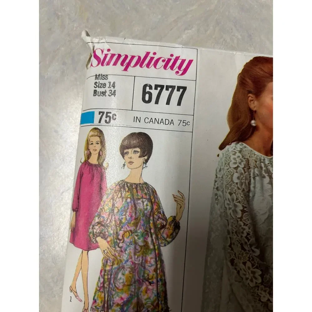 Vintage 1966 Simplicity Pattern #6777 Misses One Piece Dress‎ and Slip Size 14